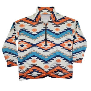 Women's Shacket Size Large Cream Aztec Southwestern Half Zip Boho Y2K